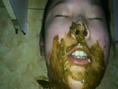Chinese slave girl swallows her master shit
